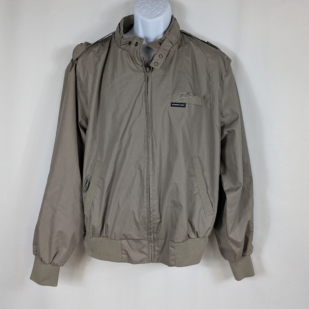 Vtg Members Only Jacket Adult 1X Gray Brown Tan Motorcycle Zip Up 80s Mens A139